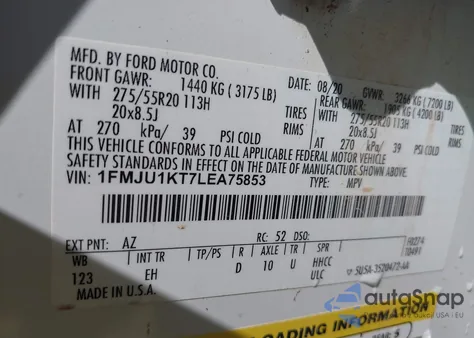 2020 Ford Expedition Limited из США, поврежденный, VIN 1FMJU1KT7LEA75853